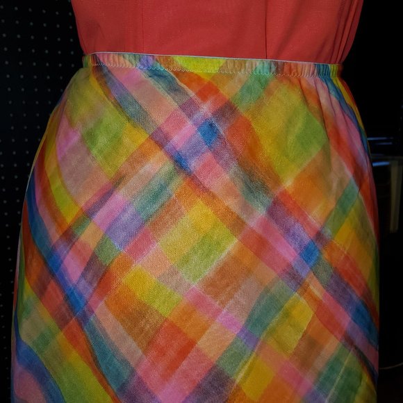 VINTAGE 1960s NEON PLAID SLIP SKIRT (DOUBLE LINED) - Picture 6 of 8